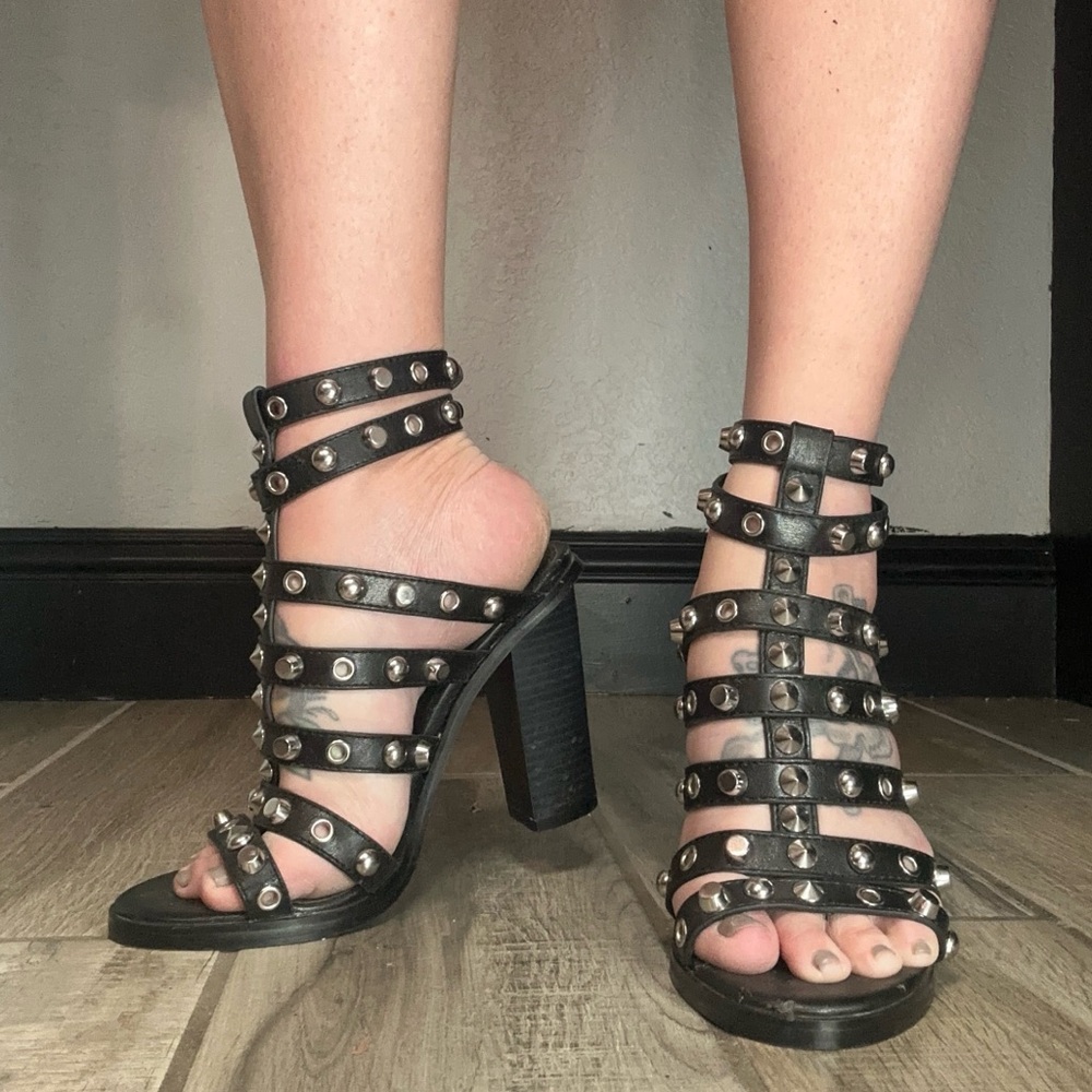 Women Casual Peep Toe Buckle Studded High Block Heel Party Platform Sandals Sz 7